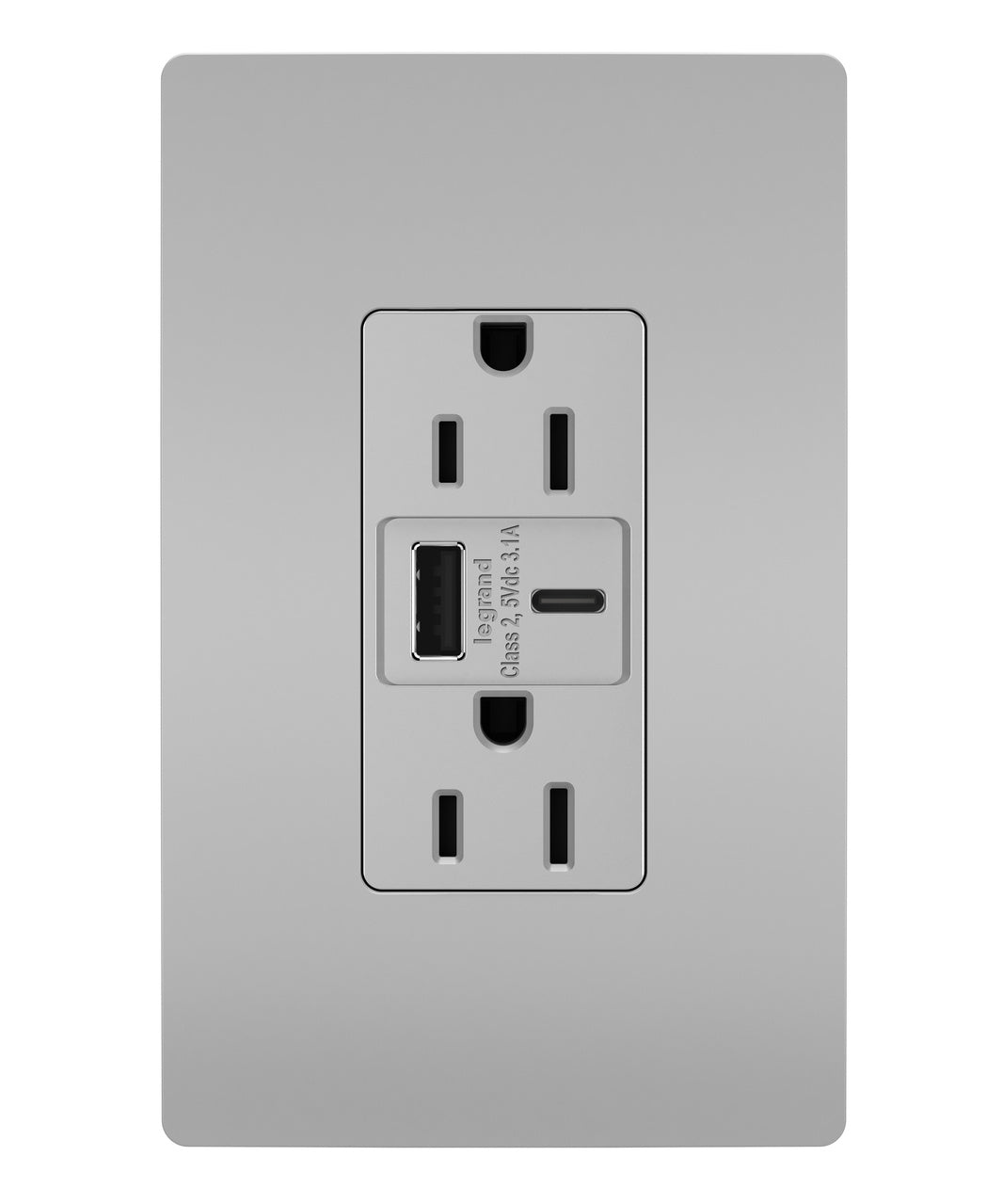 LEGRAND Legrand TR15USBACGRY 15A 125V Duplex Tamper-Resistant Receptacle with USB-A and USB-C (1 Pack)