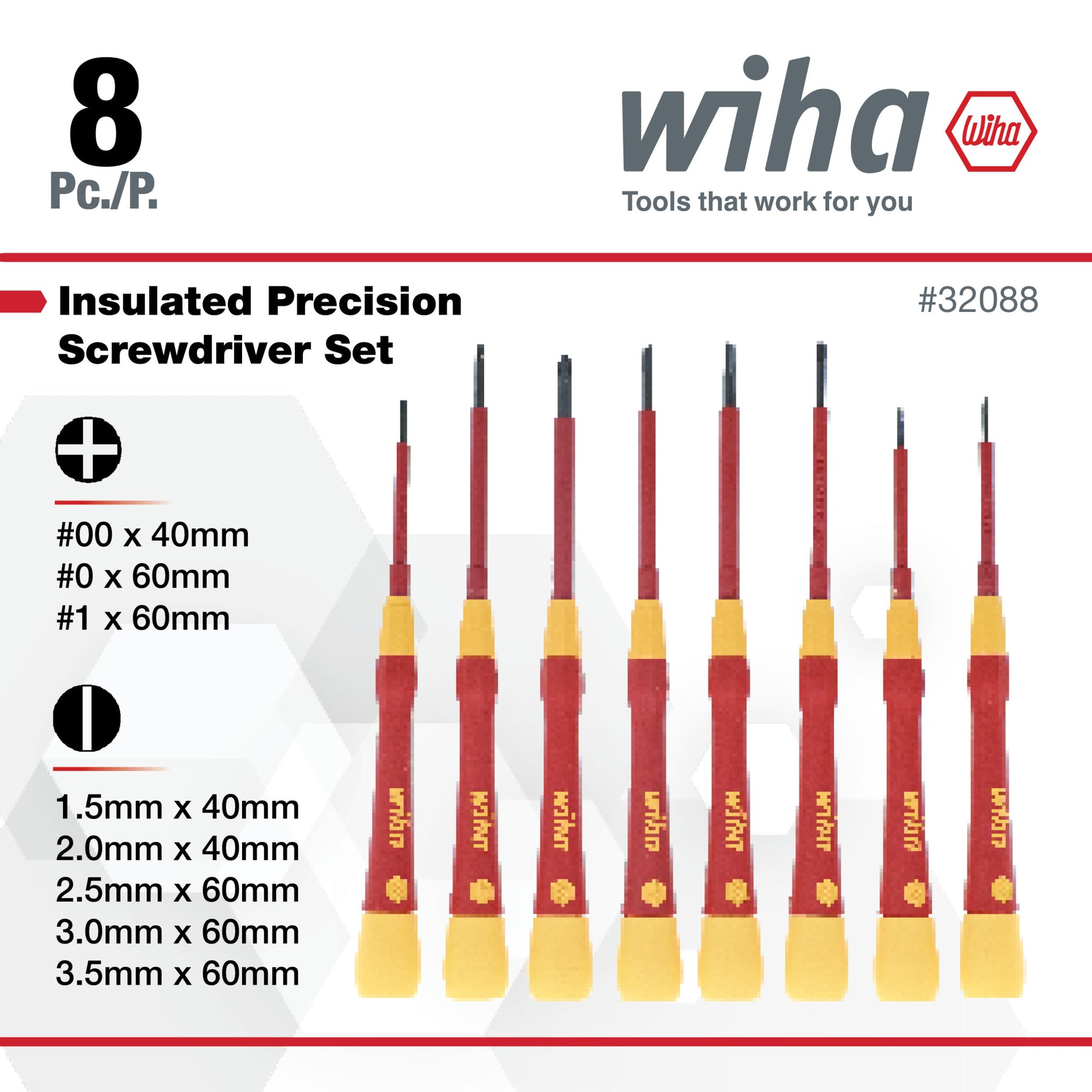 WIHA TOOLS Wiha Tools 32088 Insulated PicoFinish Precision Screwdriver Set 1000V Rated (8 Piece)