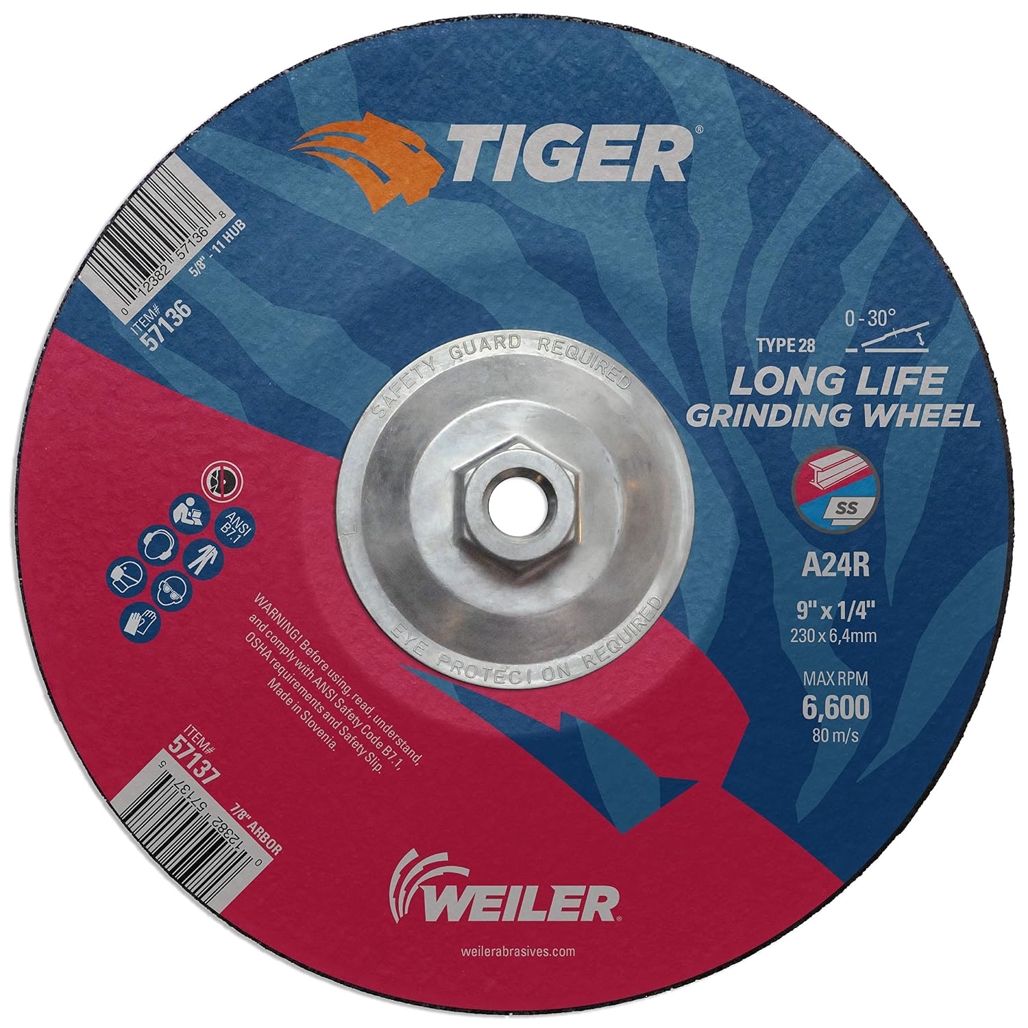 WEILER Weiler 57136 Tiger Type 28 Grinding Wheel 9 x 1/4 (Pack of 10)
