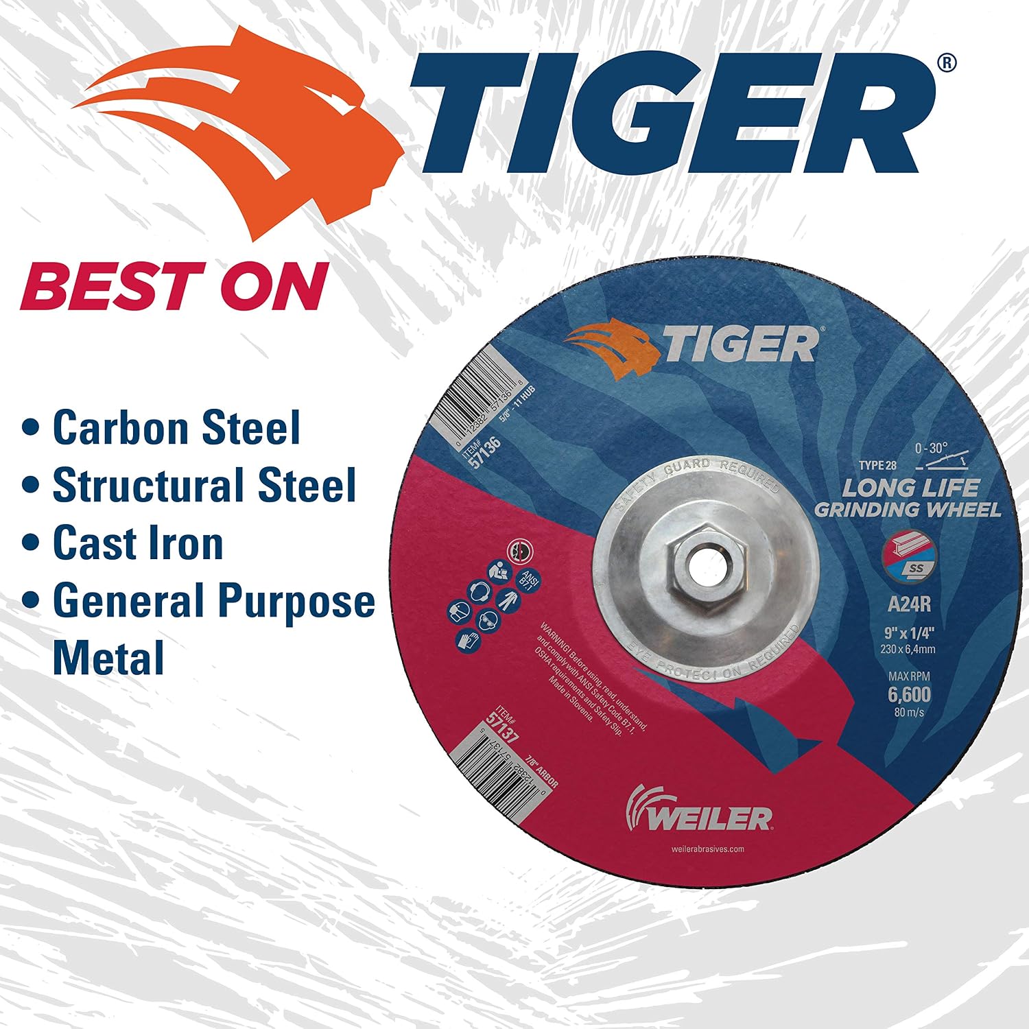 WEILER Weiler 57136 Tiger Type 28 Grinding Wheel 9 x 1/4 (Pack of 10)
