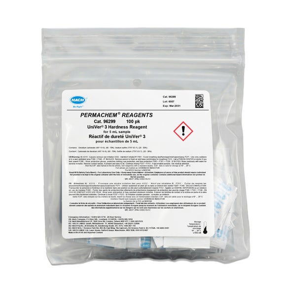 HACH Hach 96299 UniVer 3 Hardness Reagent Powder Pillows Pack of 100 65B-TK-H-100
