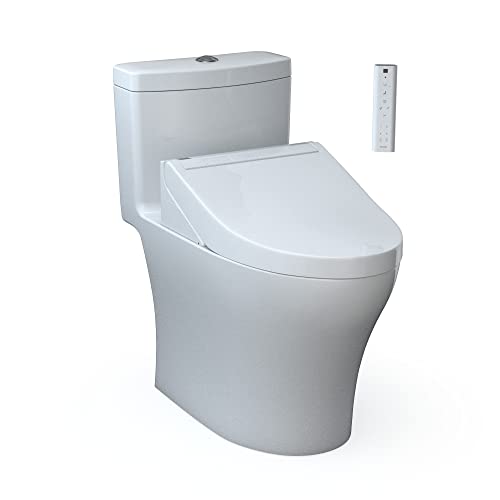 TOTO MW6463084CEMFGN#01 WASHLET+ Aquia IV One-Piece Elongated Dual Flush 1.28 and 0.9 GPF Toilet and WASHLET C5 Bidet Seat Cotton White