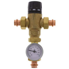 Caleffi 521416A 3-Way Thermostatic Mixing Valve 1/2 Inch Press Connections with Temperature Gauge