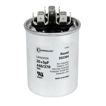 CAMBRIDGE RESOURCES Cambridge Resources 202364 20+5 uF dual run round ac capacitor 370/440 Vac (25 uF) 202364