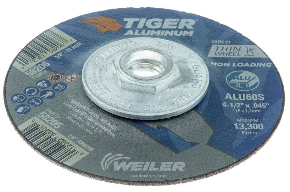 WEILER Weiler 58206 Tiger Aluminum Cutting Wheel 4.5 in x 0.045 in (Type 27, 5/8-11 arbor)