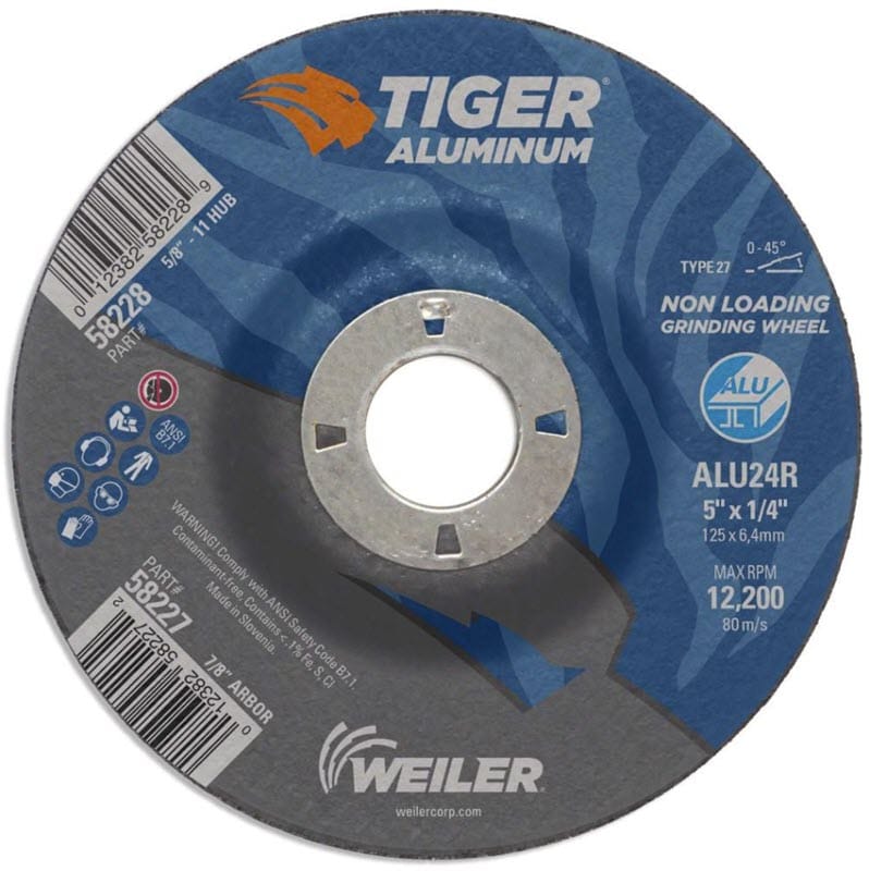 WEILER Weiler 58227 Tiger 24 Grit Type 27 Grinding Wheel 5 in x 1/4 in (0Â°-45Â°)