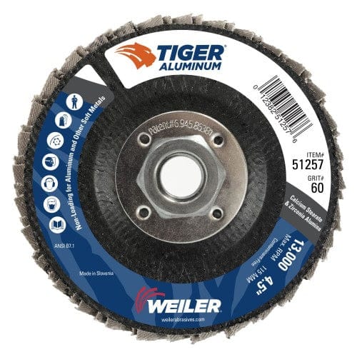 WEILER Weiler 51257 Tiger Aluminum Flap Disc 60 Grit 4-1/2 in Flat Type 27