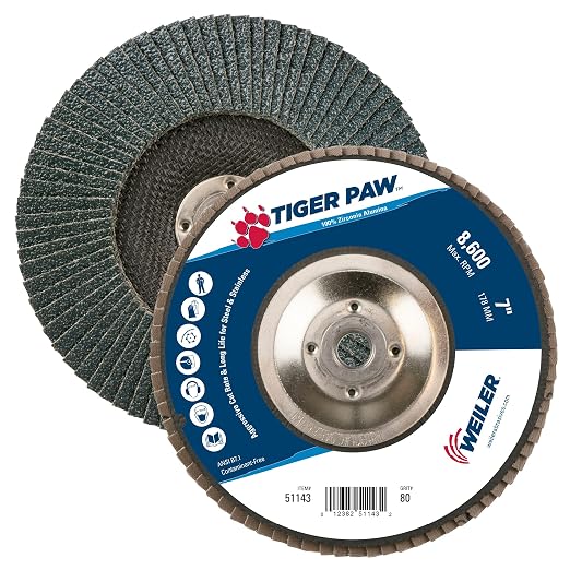 WEILER Weiler 51143 Tiger Paw Flap Disc 80 Grit 7 in (5/8-11)