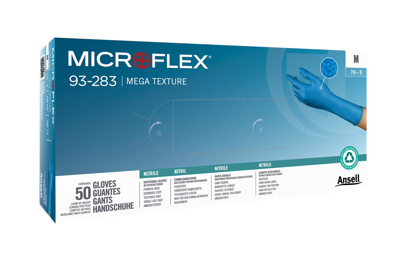 ANSELL Ansell 93283090 Microflex 93-283 Mega Texture Nitrile Disposable Gloves 8 mil Large 50 Gloves Per Box