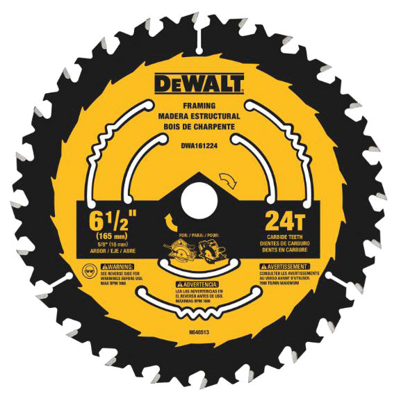 DEWALT Dewalt DWA161224 6-1/2 in 24 Tooth Carbide Tipped Circular Saw Blade (5/8 in Arbor)