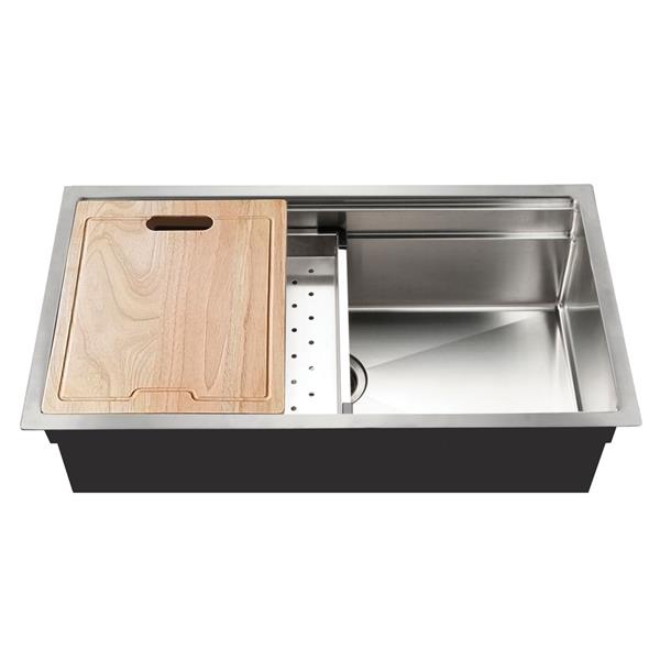 HAMAT Hamat REN-3218S Dual Level Undermount 18-gauge Stainless Steel Large Single Bowl Kitchen Sink 32 Inch