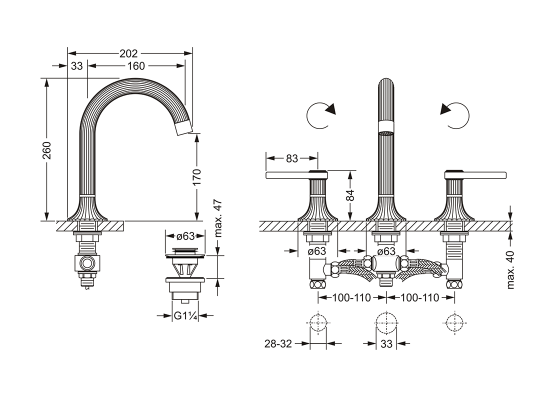 JOERGER Joerger 637.30.305.036 Cronos sink faucet 160 mm spout reach 3-hole