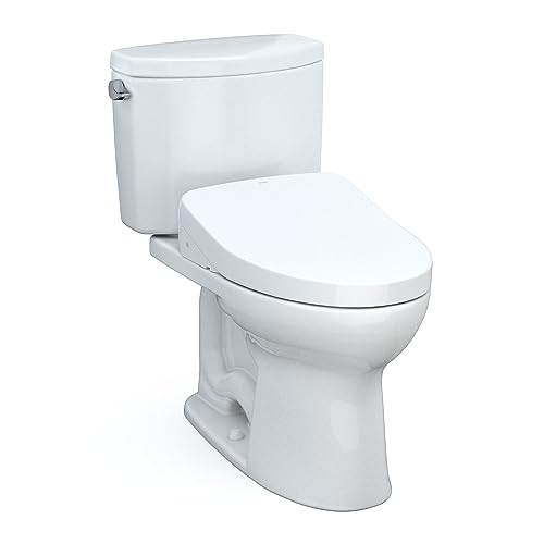 Toto MW4543046CEFGA#01 Washlet+ Drake II Two-Piece Elongated 1.28 GPF Toilet with Auto Flush Washlet S500e Contemporary Bidet Seat Cotton White