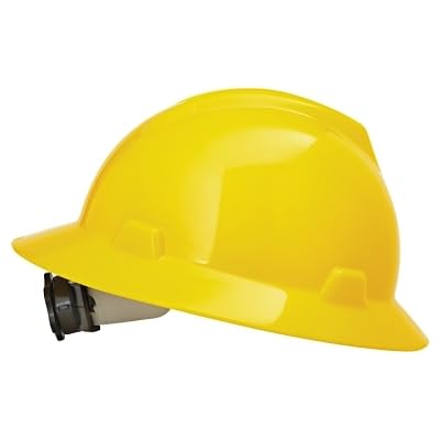 MSA 475366 V-Gard Full-Brim Hard Hat Ratchet Suspension Size 6 1/2 - 8 Yellow