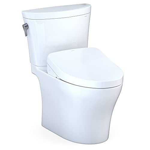 TOTO MW4483056CEMFGNA#01 Washlet+ Aquia IV Arc Two-Piece Elongated Dual Flush 1.28 and 0.9 GPF Toilet with Auto Flush S550e Bidet Seat, Cotton White