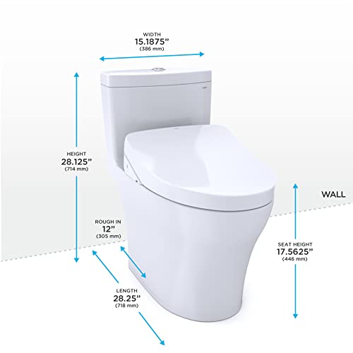 TOTO MW6463056CEMFGNA#01 Washlet+ Aquia IV One-Piece Elongated Dual Flush 1.28 and 0.9 GPF Toilet with Auto Flush S550e Bidet Seat Cotton White