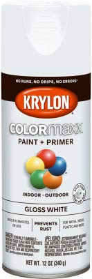 Krylon K05545007 COLORmaxx Paint + Primer Spray Paint 12 oz White Gloss