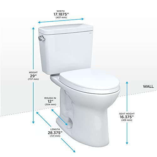 TOTO MS776124CSG#01 Drake Two-Piece Elongated 1.6 GPF TORNADO FLUSH Toilet With CEFIONTECT And SoftClose Seat, WASHLET+ Ready, Cotton White