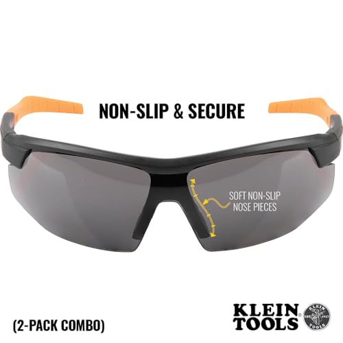 Klein Tools 60174 Safety Glasses, PPE Protective Eyewear with Semi Frame, Scratch Resistant, Anti Fog Clear and Gray Lens Combo Pack