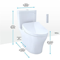 TOTO MW4463046CEMGN01 WASHLET+ Aquia IV Two-Piece Elongated Dual Flush 1.28 and 0.9 GPF Toilet and Contemporary WASHLET S500e Bidet Seat Cotton White