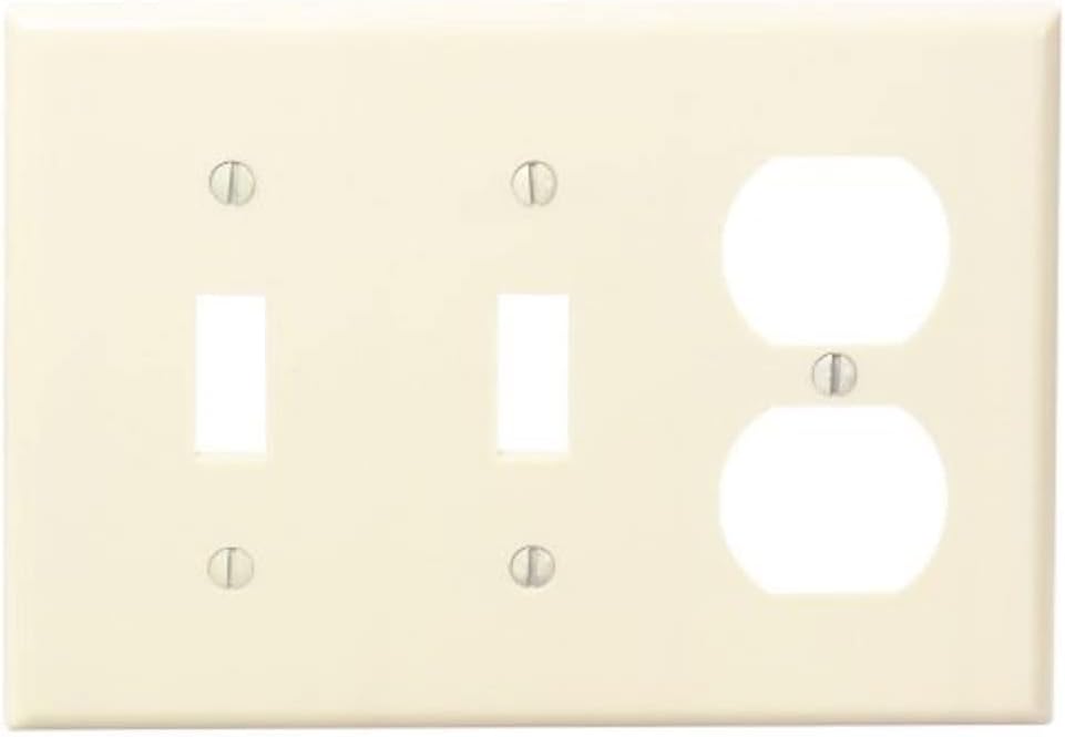 Leviton 86021 3-Gang 2-Toggle 1-Duplex Device Combination Wallplate, Standard Size, Thermoset, Ivory