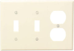 Leviton 86021 3-Gang 2-Toggle 1-Duplex Device Combination Wallplate, Standard Size, Thermoset, Ivory