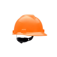 MSA 489364 V-Gard Cap Style Safety Hard Hat With Fas-Trac III Ratchet Suspension | Polyethylene Shell, Superior Impact Protection, Self Adjusting Crown-Straps - Large Size in Hi-Viz Orange