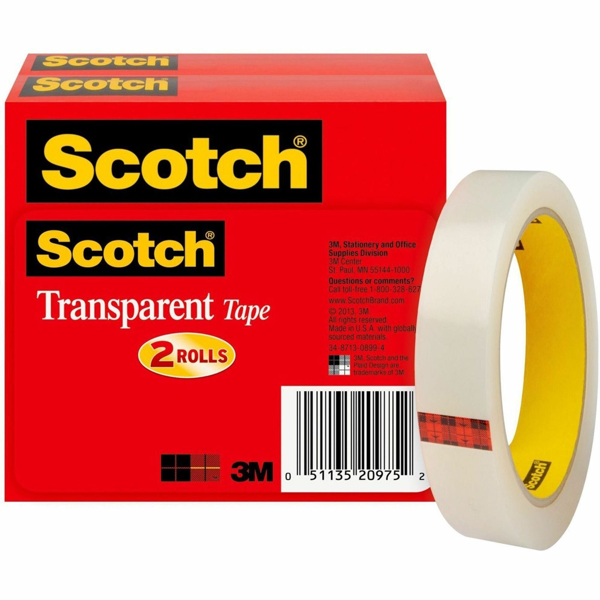 3M 3M MMM6002P3472 Scotch transparent tape 3/4 in x 72 yd 2 pack 600-2P34-72