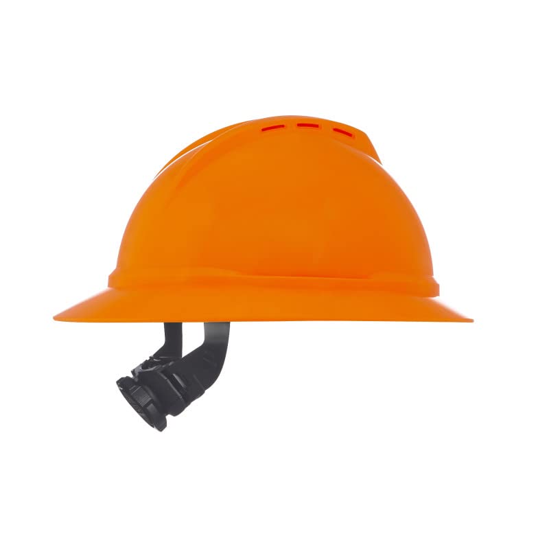 MSA 10167921 V-Gard 500 Full-Brim Hard Hat With Fas-Trac III Ratchet Suspension | Polyethylene Shell, Standard Size in Hi-Viz Orange