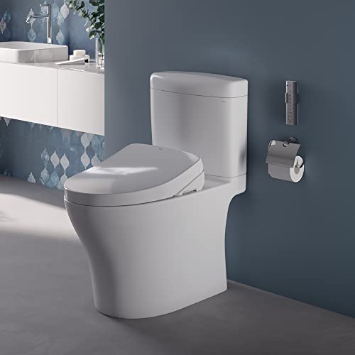 TOTO MW4363046CEMFGN#01 WASHLET+ Aquia IV Cube Two-Piece Elongated Dual Flush 1.28 and 0.9 GPF Toilet with S500e Bidet Seat Cotton White