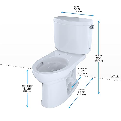 Toto CST454CEFRG#01 Drake II Two-Piece Elongated 1.28 GPF Universal Height Toilet with CEFIONTECT and Right-Hand Trip Lever