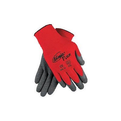 MCR Safety N9680L Ninja Flex Palm/Fingertip Latex-Coated Work Gloves, Large, Gray/Red