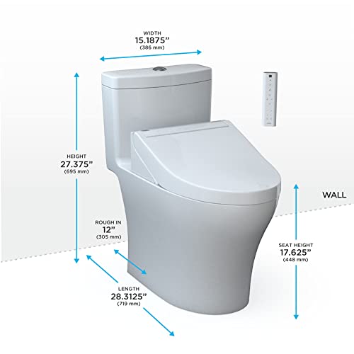 TOTO MW6463084CEMFGN#01 WASHLET+ Aquia IV One-Piece Elongated Dual Flush 1.28 and 0.9 GPF Toilet and WASHLET C5 Bidet Seat Cotton White