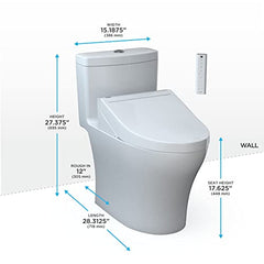 TOTO MW6463084CEMFGN#01 WASHLET+ Aquia IV One-Piece Elongated Dual Flush 1.28 and 0.9 GPF Toilet and WASHLET C5 Bidet Seat Cotton White