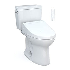 Toto MW7763084CEG#01 Drake WASHLET+ Two-Piece Elongated 1.28 GPF Tornado Flush Toilet with C5 Bidet Seat Cotton White