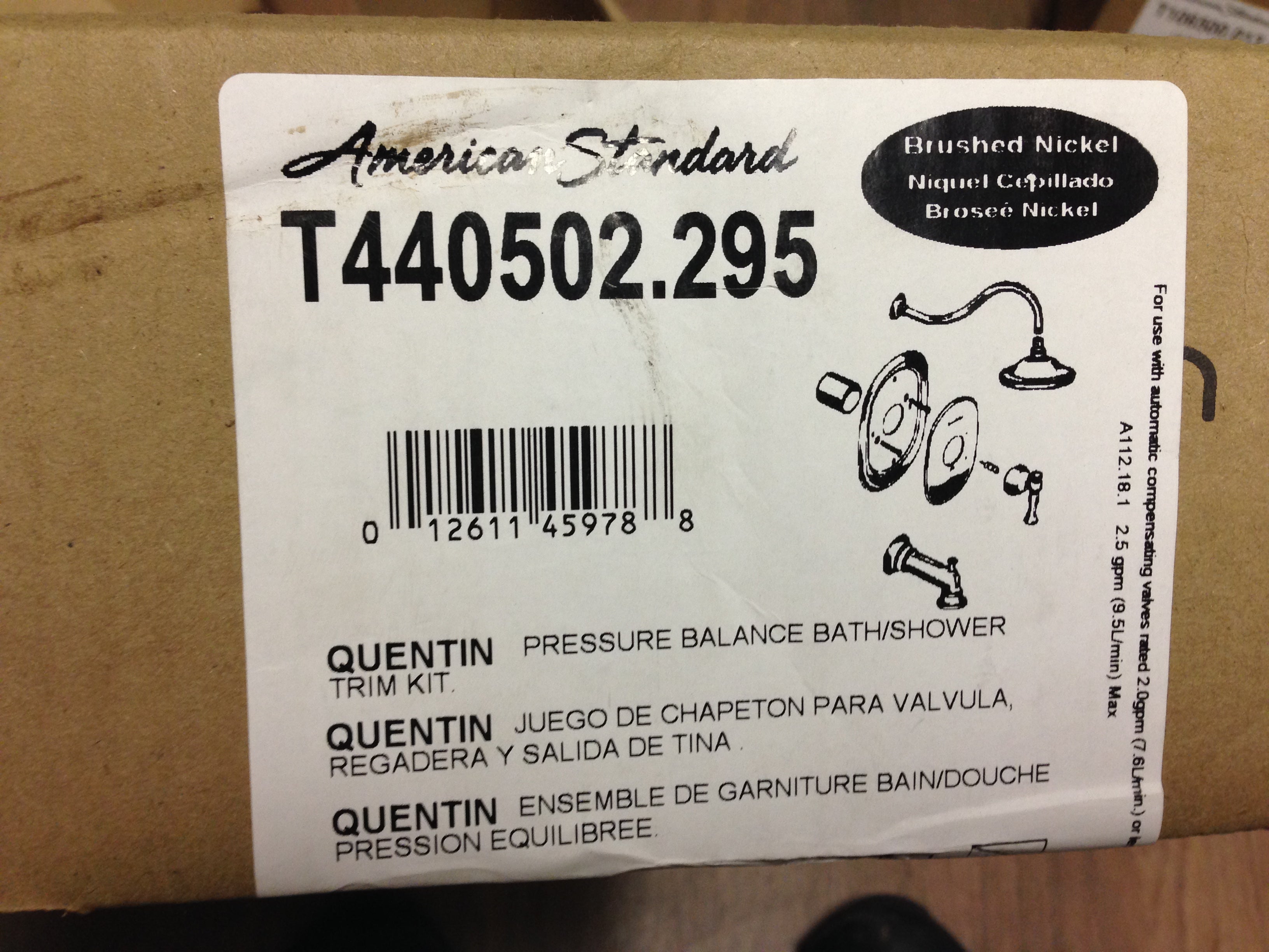 American Standard T440502.295 Quentin Brushed Nickel Pressure Balanced Bath and Shower Trim Flowise Water Saving 3 Function Shower Head Less Valve Body