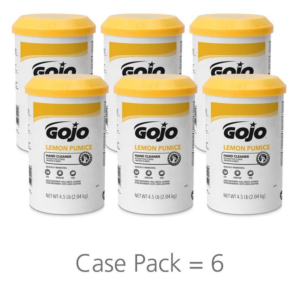 Gojo 0915-06 Crème-Style Hand Cleaner with Pumice, Lemon Scent, 4.5 Pounds Canister (Case of 6)