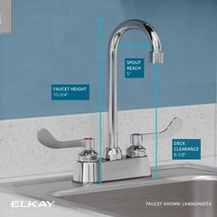 Elkay LK406GN05T4 Lavatory Faucet Deck Mount 4 Inch Spread 2 Wrist Blade ADA 5IN Gooseneck 2 Hole