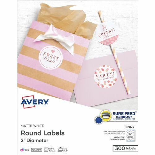 AVERY Avery AVE22877 Round Matte White Labels 2 Inch 300 Pack