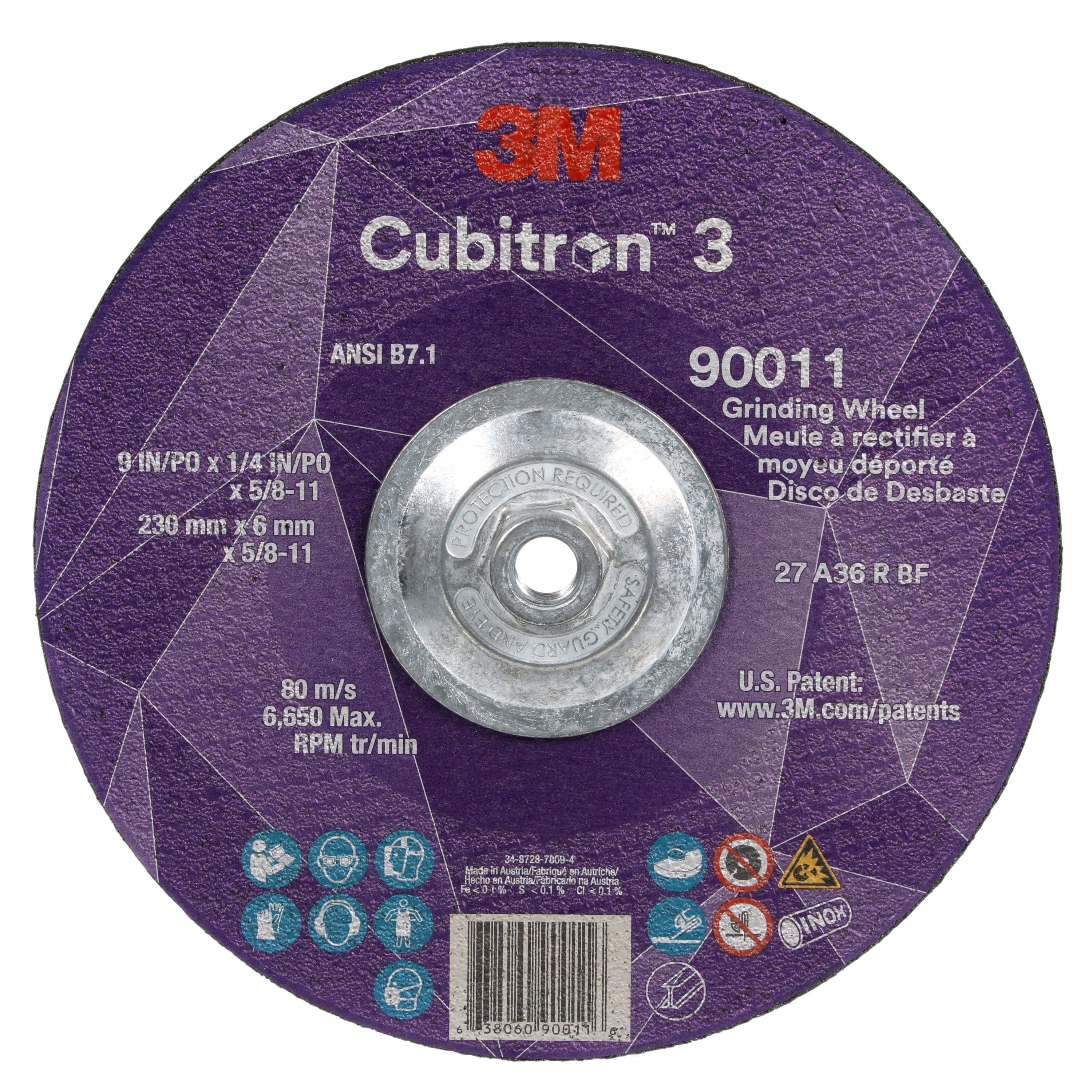 3M 3M 7100312964 Cubitron 3 36+ Grit Type 27 Depressed Center Grinding Wheel 9 in x 1/4 in x 5/8-11 (10 per case)