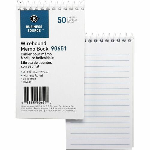 BUSINESS SOURCE Business Source BSN90651 Wirebound Memo Book 3x5 12-pack