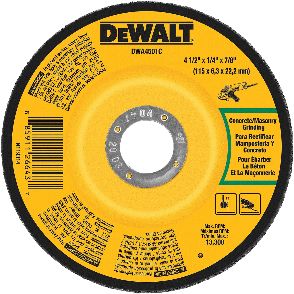 DeWalt DWA4501C | 117181807 4-1/2 x 1/4 x 7/8 Concrete Masonry Grinding Wheel