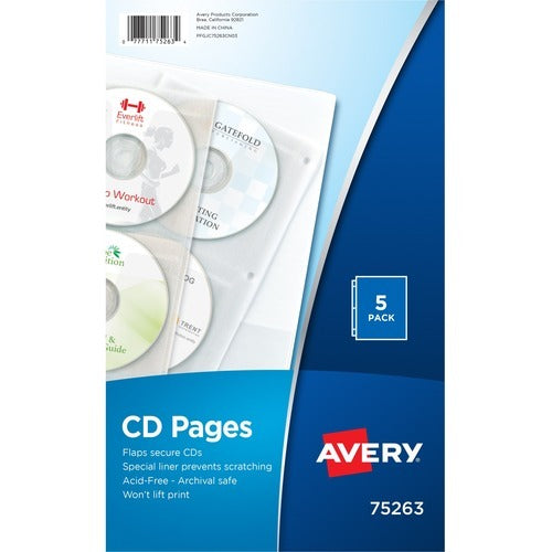 AVERY Avery AVE75263 Cd Dvd Storage Pages 3-ring Binder 5-pack