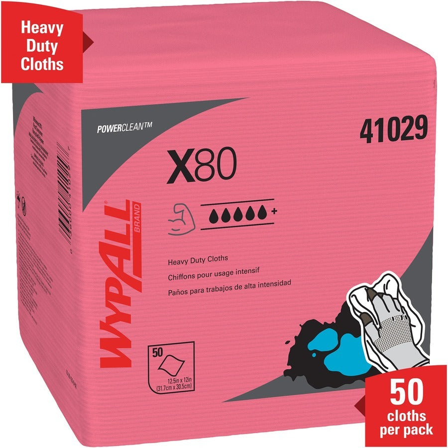KIMBERLY-CLARK Kimberly-Clark KCC41029 Wypall PowerClean X80 Heavy Duty Cloths 12.5 inches x 12 inches (50/Pack) 41029