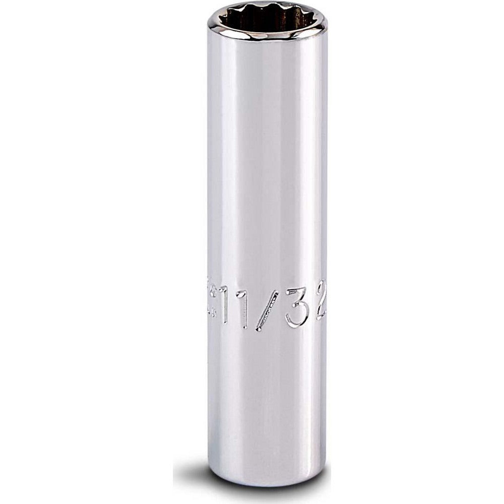 PROTO Proto J4711LT Deep Hand Socket 11/32 in 12-pt 1/4 in Drive