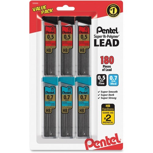 PENTEL Pentel PENC257BPHB6 Hb Lead Refill 0.5mm 0.7mm 180pc Pack 6