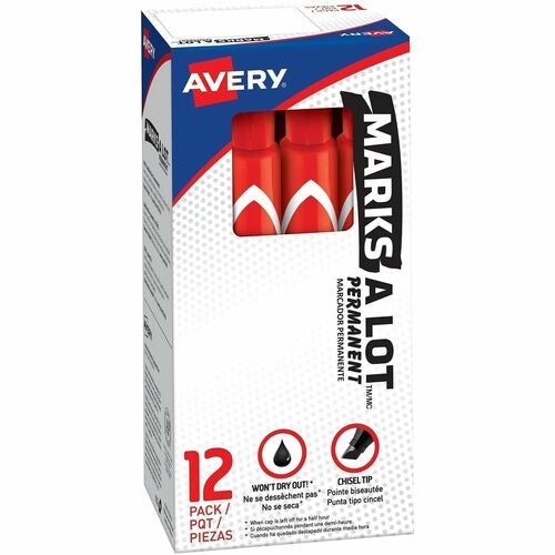 AVERY Avery AVE08887 Permanent Marker Chisel Tip Red Dozen