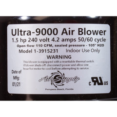 Air Supply 3915231 Blower 1.5Hp 240V 4ft Cord Ultra 9000 Series