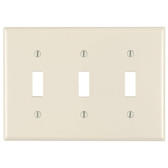 Leviton 78011 3-Gang Toggle Device Switch Wallplate, Standard Size, Thermoset, Device Mount, Light Almond