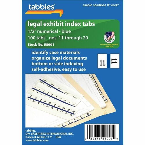 TABBIES Tabbies TAB58001 Legal Index Tabs 11-20 Blue Edge 100pk